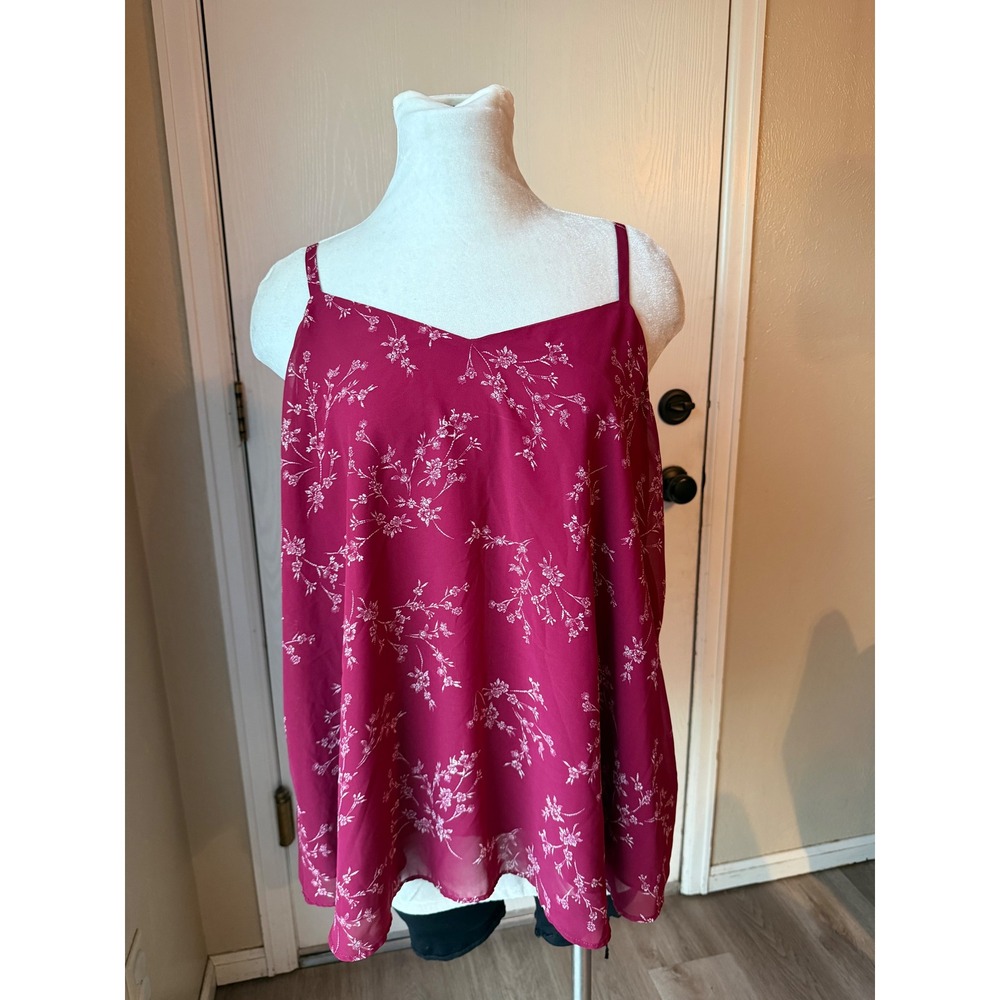 Torrid Sophie Cami Berry Pink Floral Chiffon V-Neck Tank Top Plus Size 2 2X